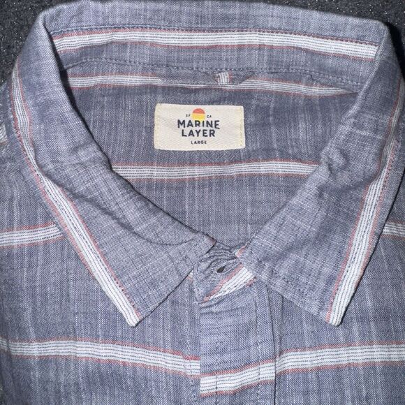 Marine Layer Button Down Blue Striped Liberty Casual Summer Shirt Mens Large - Picture 3 of 8